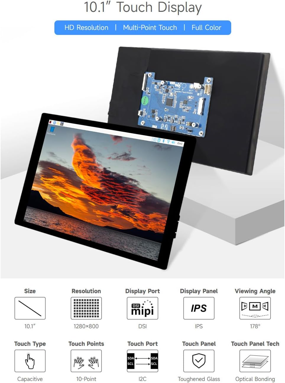 Waveshare 10.1 インチ IPS 容量性タッチス - Raspberry Pi 10.1 Inch Capacitive Touch Screen Ips のレビューと価格